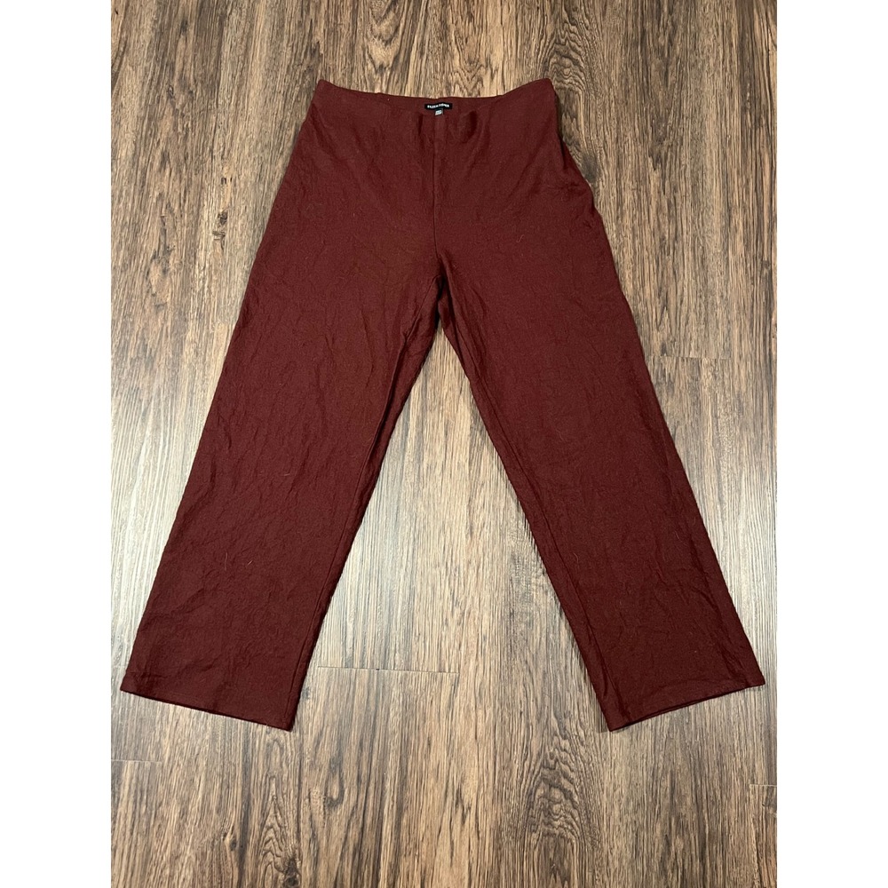 Eileen Fisher Boiled Wool Pants Burgundy Wine Straight Leg Side Zip Womens M